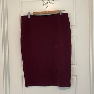 Womens Red Wine Textured Stretch Pencil Skirt Sz L